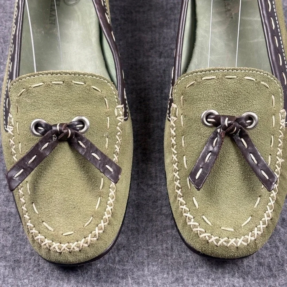 Cole Haan Olive Green Suede Leather Loafers Size 6B Women's Comfort Dress‎ Shoes
